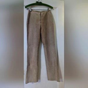 Bebe Women's Beige Suede Mid Rise Zipper Slit Straight Leg Lined Pants.